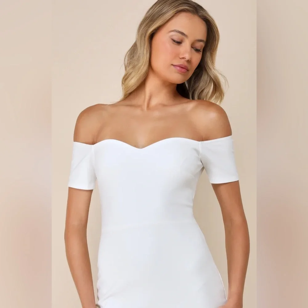 How Much I Care Ivory Off-the-Shoulder Midi Dress - Picture 2 of 4